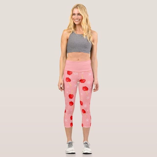 Leggings Capri navidades manzanas de caramelo rojo rosadas (Anverso)