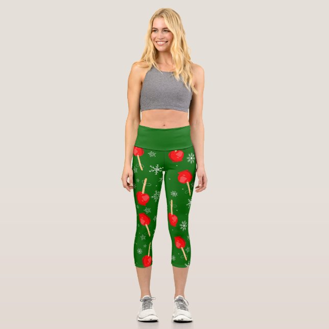 Leggings Capri navidades manzanas de caramelo rojo verde (Anverso)