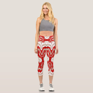 Leggings Capri Navidades Patrón especial de tela roja y blanca