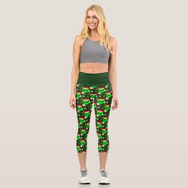 Leggings Capri navidades santa estrellas verdes alienígenas (Anverso)