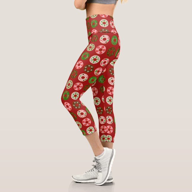 Leggings Capri Navidades sin patrón de tratados de vacaciones (Izquierda)