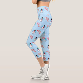 Leggings Capri Navidades tradicionales Snowman sobre AZUL LIGERO