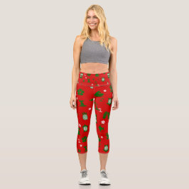 Leggings Capri navidades tropicales tiki retro rojo