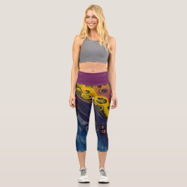 Leggings Capri Nebulosa dorada, amarillo brillante, azul, plata