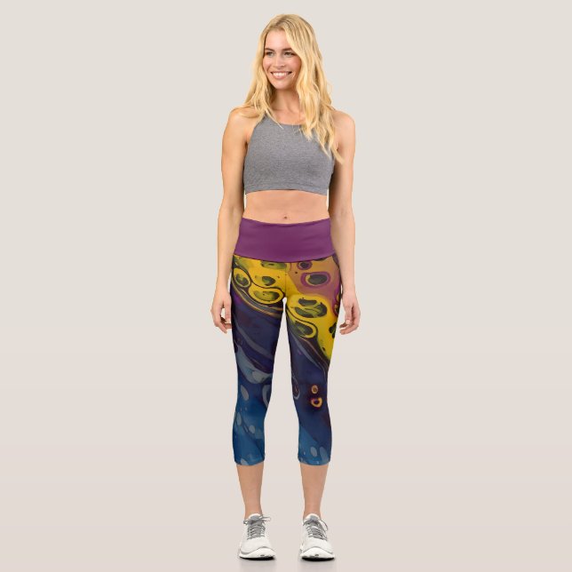 Leggings Capri Nebulosa dorada, amarillo brillante, azul, plata (Anverso)