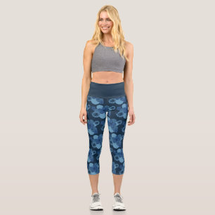 Leggings Capri Negación naval Flor tropical Impresión de pantalon