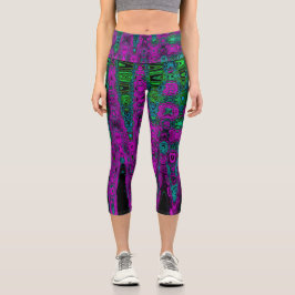 Leggings Capri Negrita Magenta Resumen Groovy Olas Atómicas