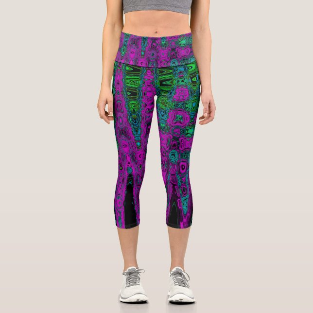 Leggings Capri Negrita Magenta Resumen Groovy Olas Atómicas (Anverso)