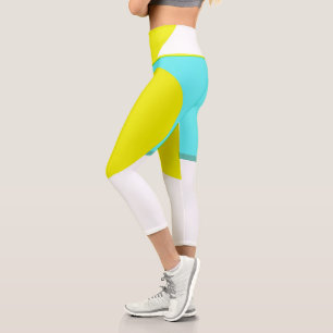 Leggings Capri Negrita Resumen Arte Círculo Turquesa Amarillo Ver