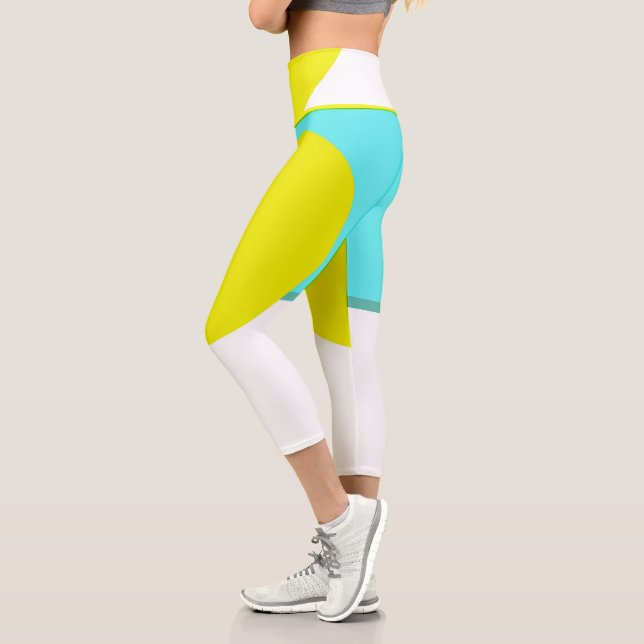 Leggings Capri Negrita Resumen Arte Círculo Turquesa Amarillo Ver (Izquierda)