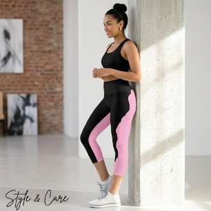 Leggings Capri Negro atrevido con rosa suave Única y elegante