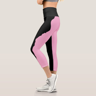 Leggings Capri Negro atrevido con rosa suave Única y elegante