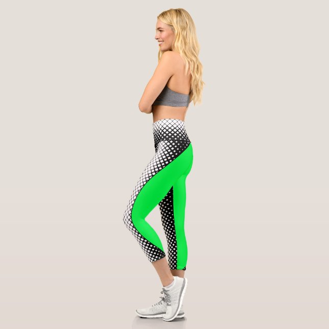 Leggings Capri Negro, blanco, verde, bloques y yoga ovalado moder (Izquierda)