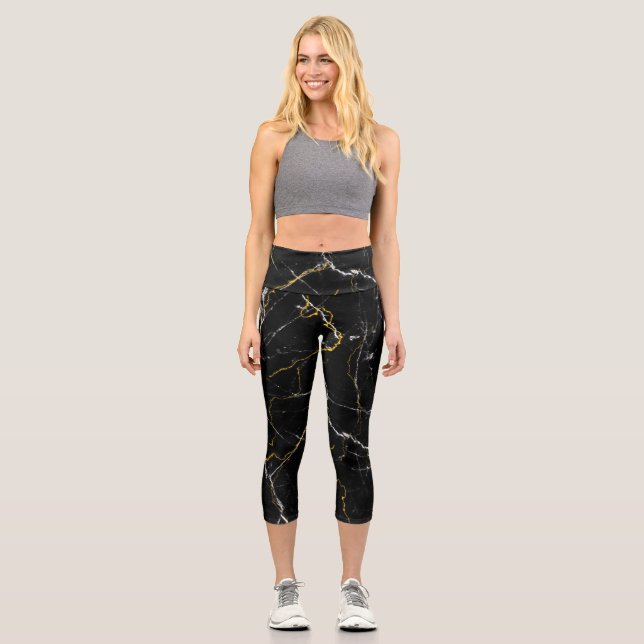 Leggings Capri Negro con patrón de mármol de Relieve metalizado d (Anverso)