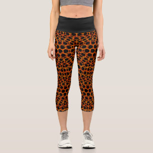 Leggings Capri Negro y Naranja Patrón geométrico trippy Guay oscu