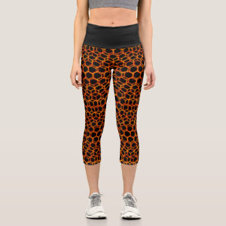 Leggings Capri Negro y Naranja Patrón geométrico trippy Guay oscu