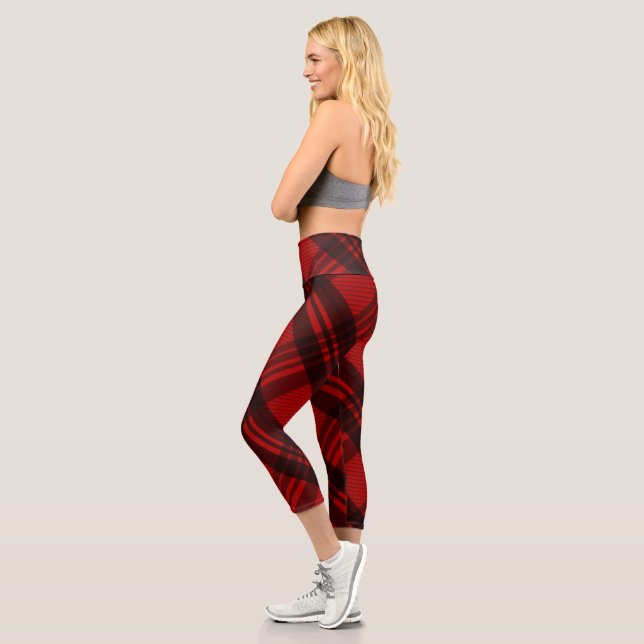 Leggings Capri Negro y Rojo trenzado moderno (Izquierda)