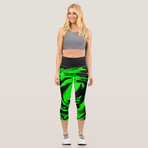 Leggings Capri Negro y verde neón Alto Capris Waisted