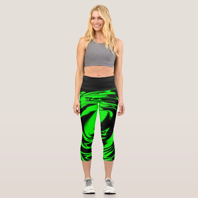 Leggings Capri Negro y verde neón Alto Capris Waisted (Anverso)