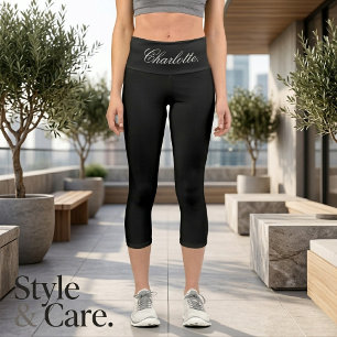 Leggings Capri Negros de Nombre Personalizado Esti