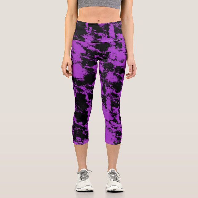 Leggings capri negros morados (Anverso)