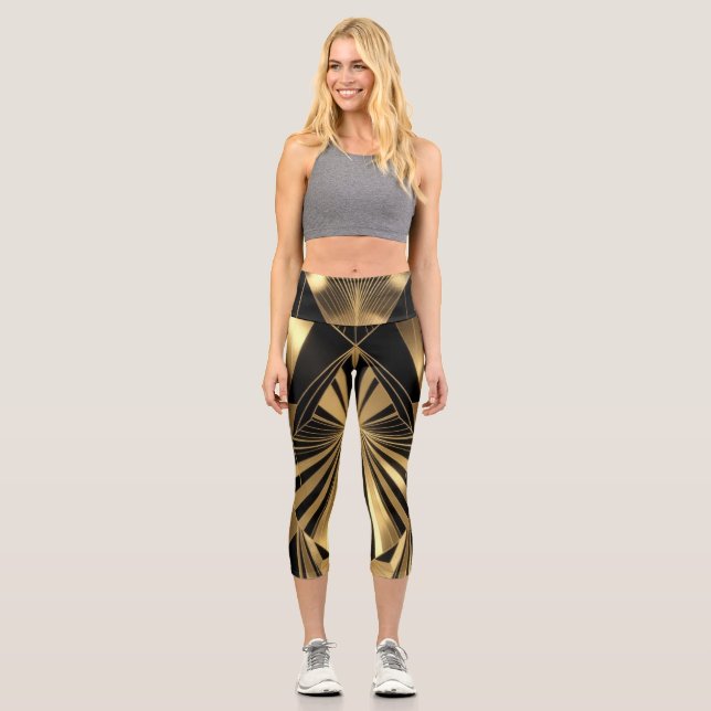 Leggings Capri Neo Art Deco Black Gold Geometric Gatsby  (Anverso)