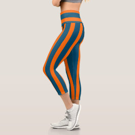 Leggings Capri Neon Sunset Naranja y Ocean Blue Guay Striping