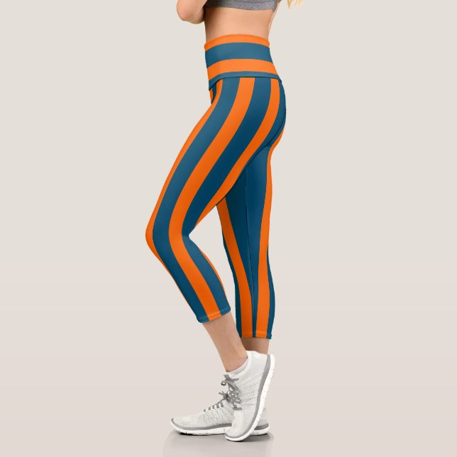 Leggings Capri Neon Sunset Naranja y Ocean Blue Guay Striping (Izquierda)