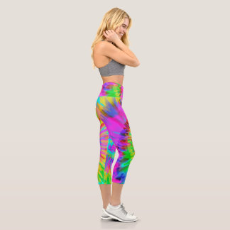 Leggings Capri Neon Tie Dye Swirl High Waisted Capris