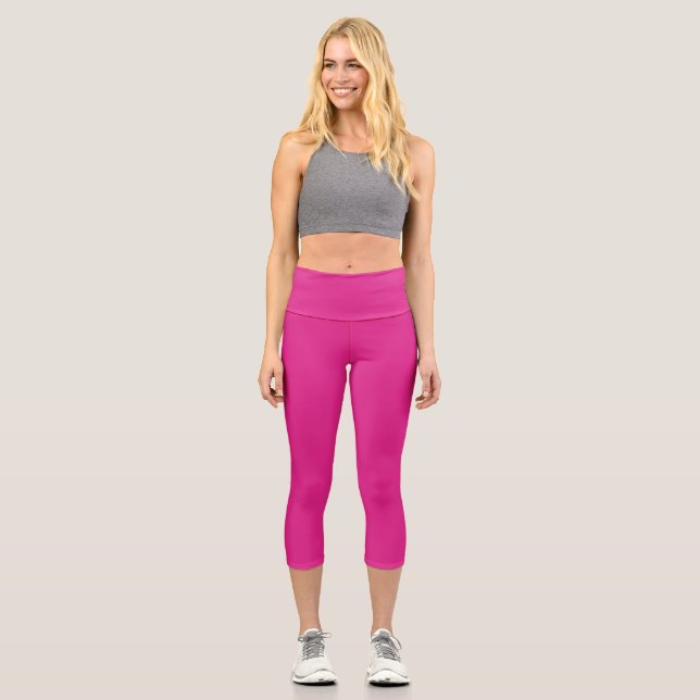 Leggings Capri neón vívido rosa | rosa sólido (Anverso)