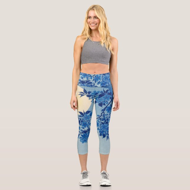 Leggings Capri Noche de la luna Árbol azul luna (Anverso)