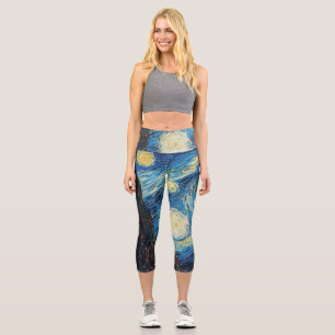Leggings Capri Noche estrellada de Van Gogh Vinatge Azul Obra Mae