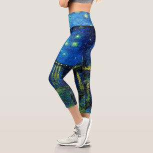 Leggings Capri Noche estrellada sobre el Ródano por Vincent Van 