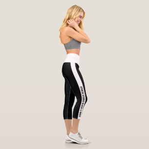 Leggings Capri Nombre de empresa personalizado Franja blanca negr