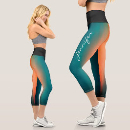 Leggings Capri Nombre De Moda Oscuro Verde azulado Al Gradiente N