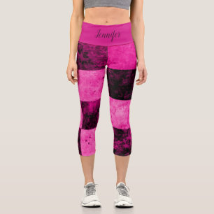 Leggings Capri Nombre de mosaicos de color negro rosado personali