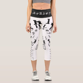 Leggings Capri Nombre de repetición 6 letras Blanco negro HWCL