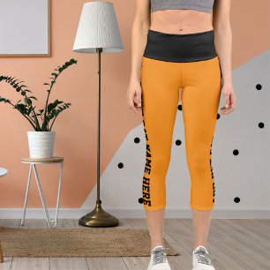 Leggings Capri Nombre del gato del Mascota del Naranja negro pers