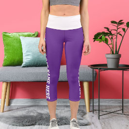Leggings Capri Nombre del gato del Mascota morado real blanco per