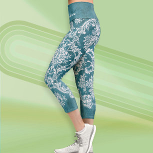 Leggings Capri Nombre del guión del patrón de Damasco de color az