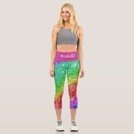 Leggings Capri Nombre personalizado del patrón de lubina arcoiris