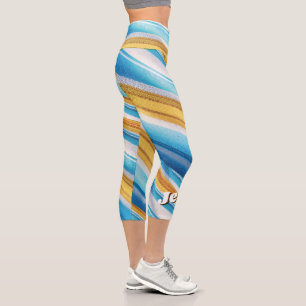 Leggings Capri Nombre Personalizado Divertido Azul Suave Moderno 