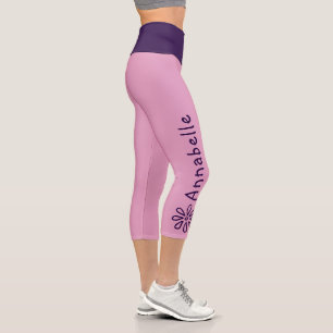 Leggings Capri Nombre personalizado - Doodle de flores violetas -