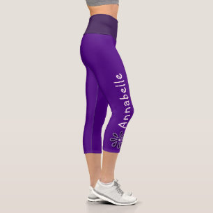 Leggings Capri Nombre personalizado - Doodle de flores violetas -
