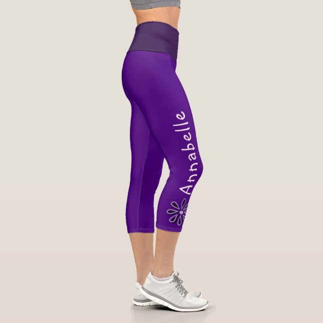 Leggings Capri Nombre personalizado - Doodle de flores violetas - (Derecha)