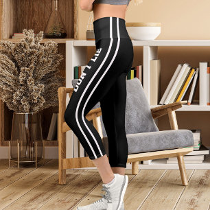 Leggings Capri Nombre Personalizado Gato Blanco Negro Mamá Divert