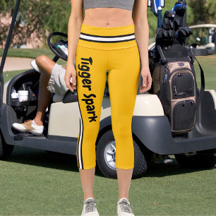 Leggings Capri Nombre personalizado Naranja amarillo franja blanc