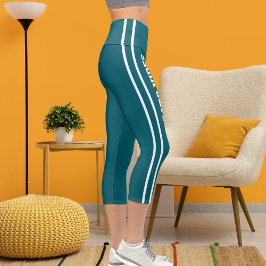 Leggings Capri Nombre personalizado Personalizado Gato Verde azul