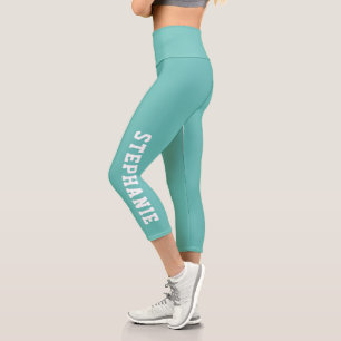 Leggings Capri Nombre Personalizado Personalizado Turquesa