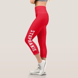 Leggings Capri Nombre personalizado rojo personalizado